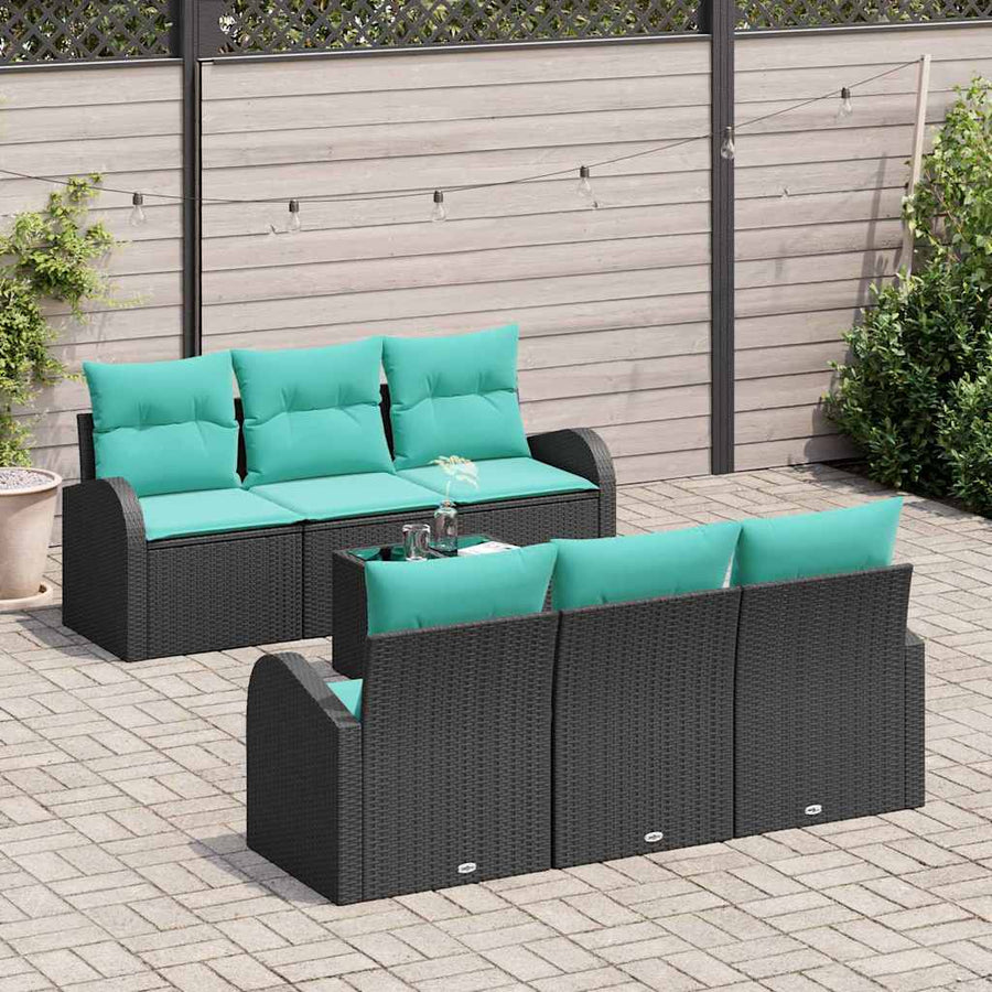 Tuin Sofa Set met opslag 7 pcs Zwart en Turquoise poly rattan