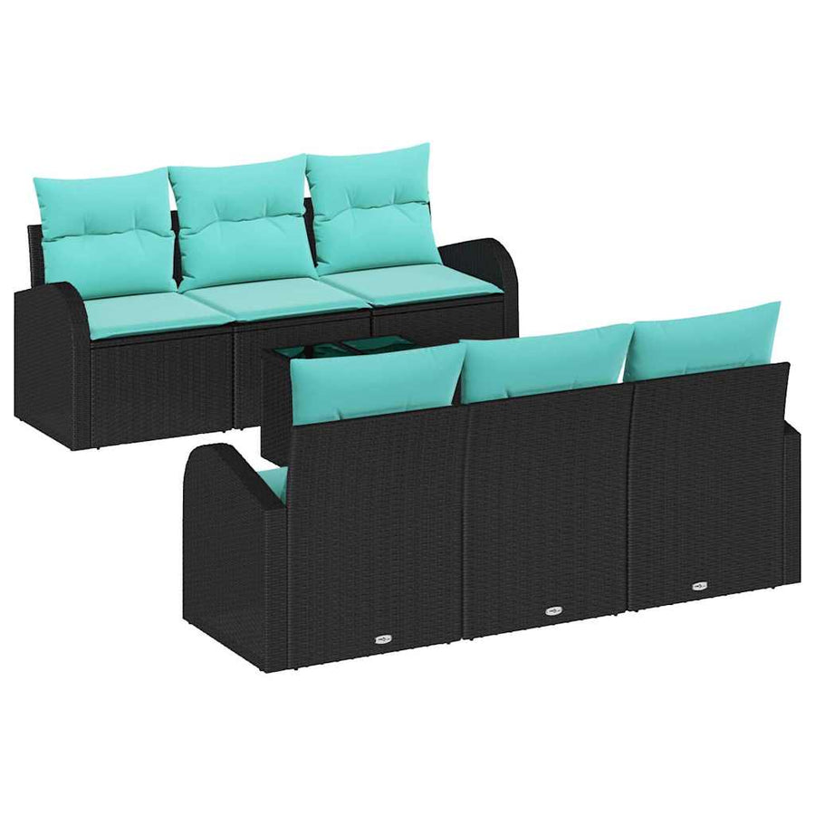 Tuin Sofa Set met opslag 7 pcs Zwart en Turquoise poly rattan