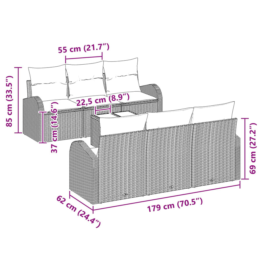 Tuin Sofa Set met opslag 7 pcs Zwart en Turquoise poly rattan