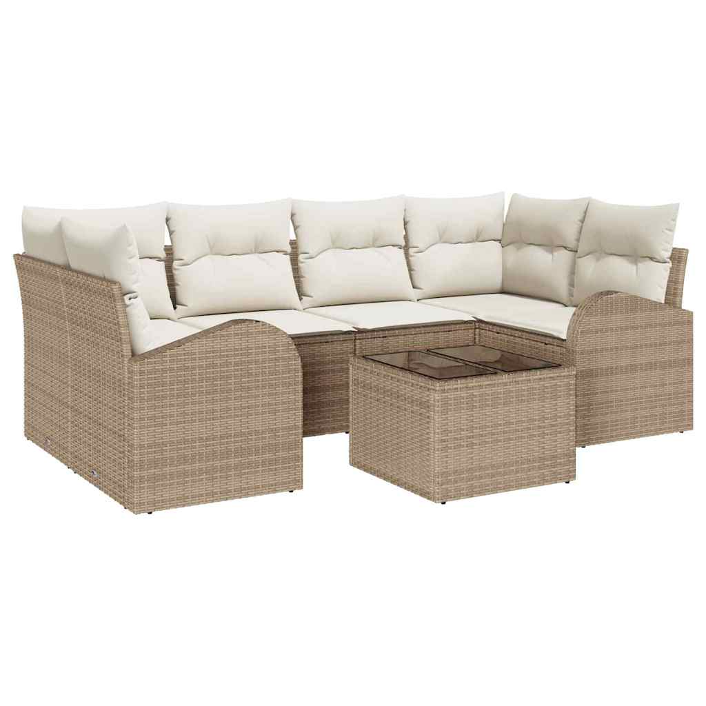 Tuin Sofa Set 7 pcs Beige en Crème Poly rattan, staal en glas