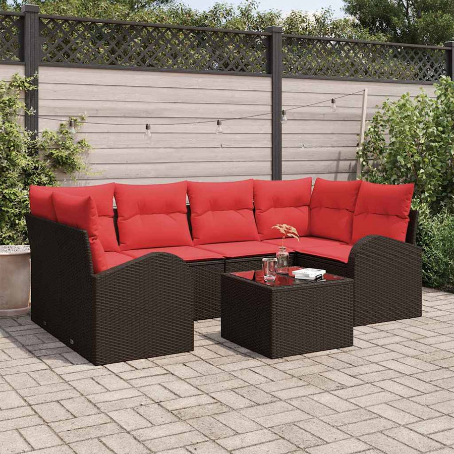 Tuin Sofa Set met opslag 7 pcs Beige en Rood poly rattan