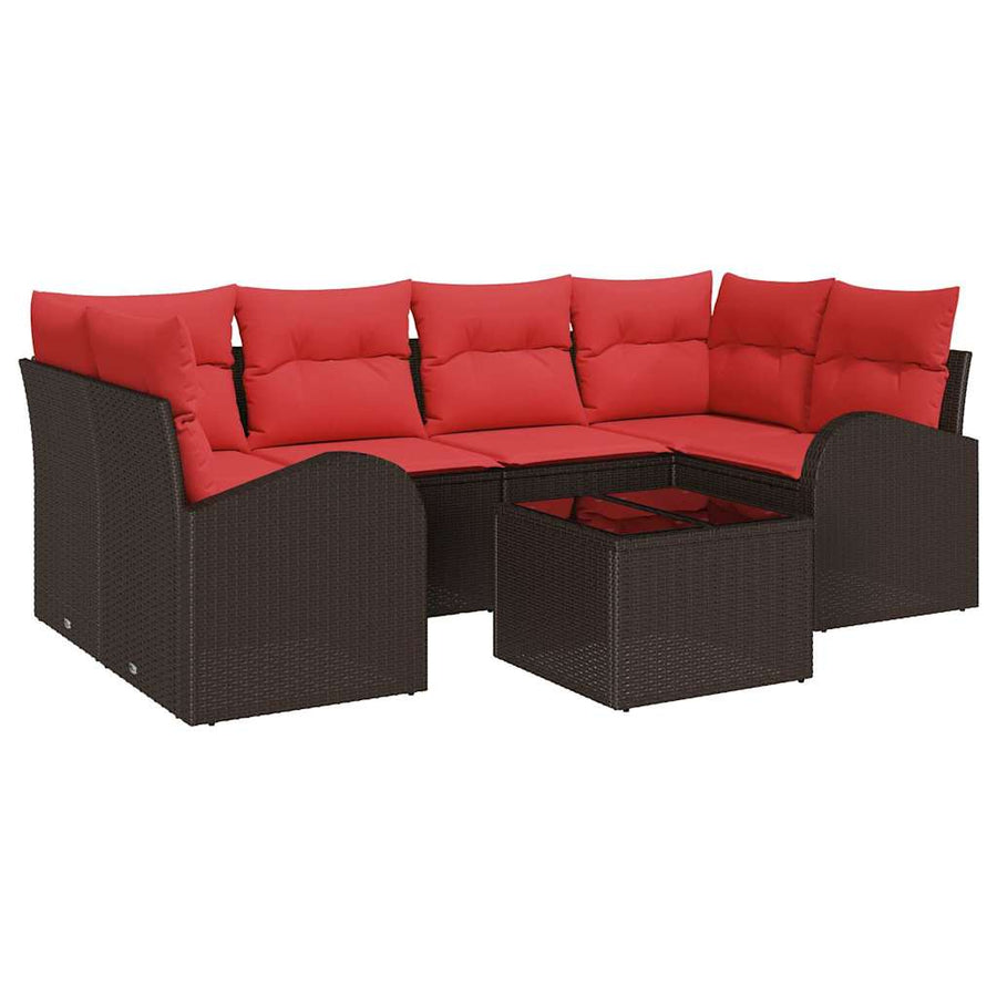 Tuin Sofa Set met opslag 7 pcs Beige en Rood poly rattan