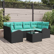 Tuin loungeset 7-delig poly rattan zwart turquoise