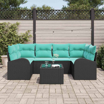 Tuin Sofa Set met opslag 7 pcs Zwart en Turquoise poly rattan