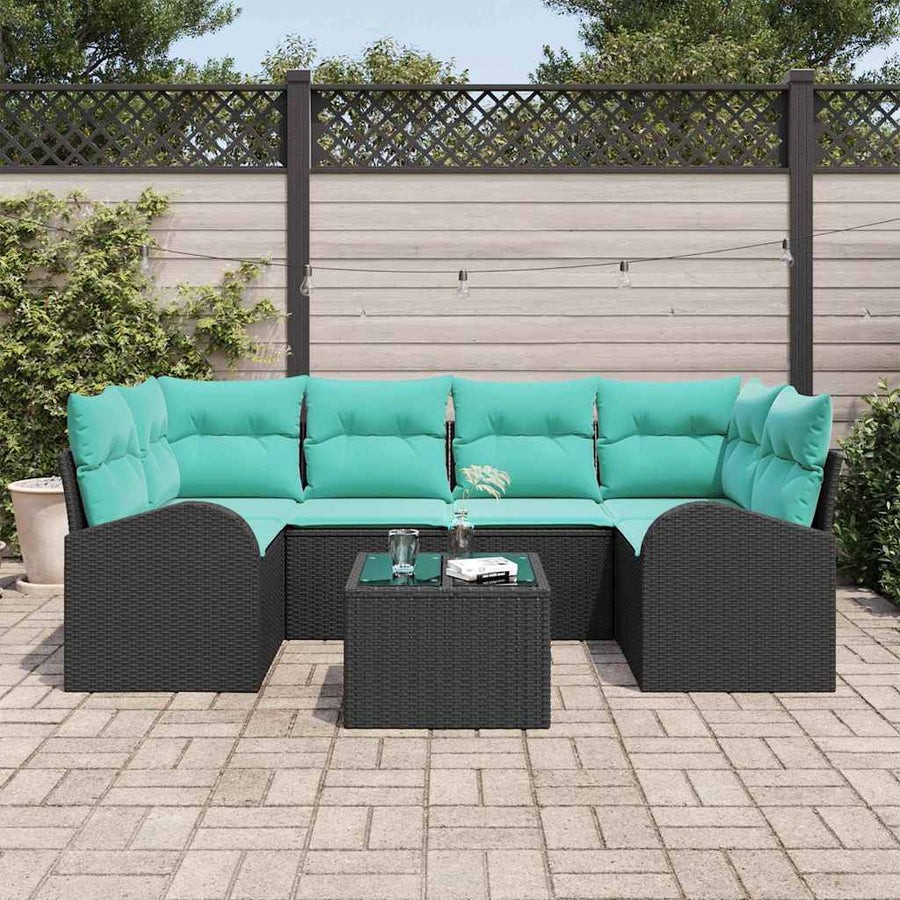 Tuin Sofa Set met opslag 7 pcs Zwart en Turquoise poly rattan