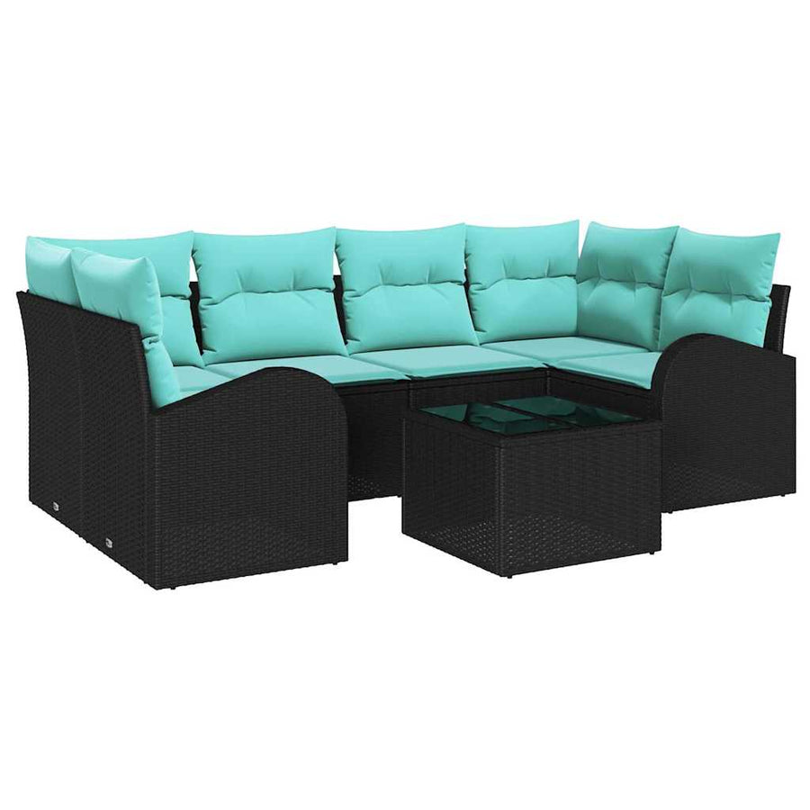 Tuin Sofa Set met opslag 7 pcs Zwart en Turquoise poly rattan
