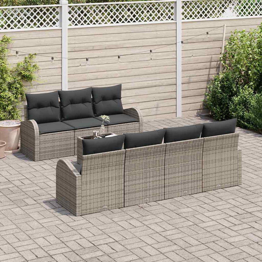 Tuin Sofa Set met kussen 8 pcs Grijs Poly rattan, staal en glas