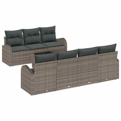 Tuin Sofa Set met kussen 8 pcs Grijs Poly rattan, staal en glas
