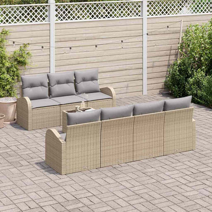 Tuin Sofa Set 8 pcs Beige en Grijs Poly rattan, staal en glas