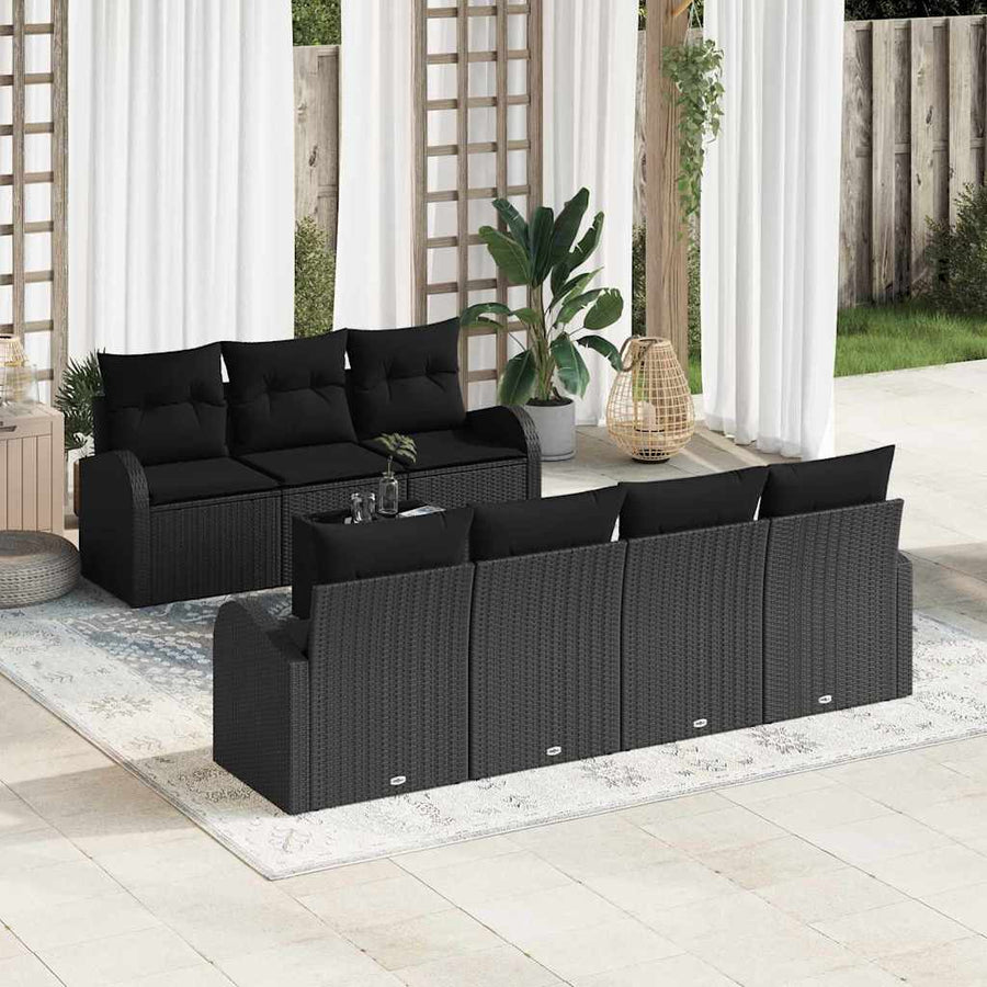 Tuin Sofa Set met kussen 8 pcs Zwart Poly rattan, staal en glas