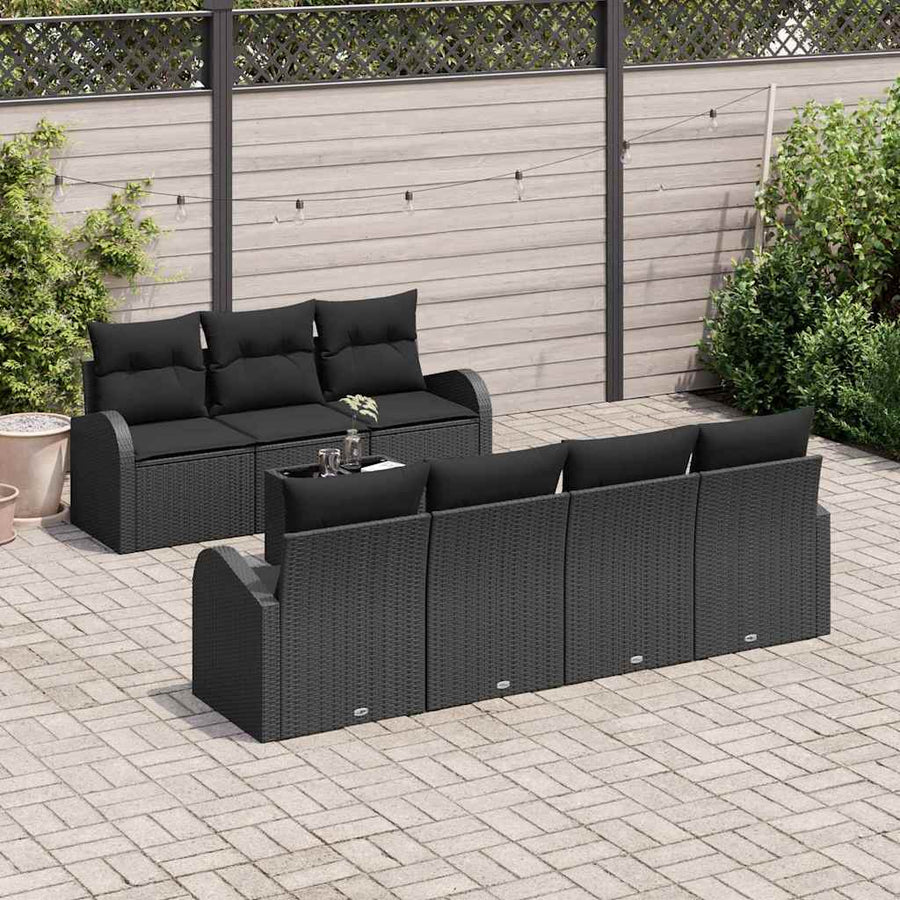 Tuin Sofa Set met kussen 8 pcs Zwart Poly rattan, staal en glas