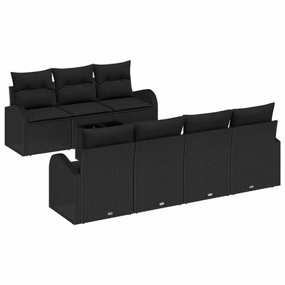 Tuin Sofa Set met kussen 8 pcs Zwart Poly rattan, staal en glas