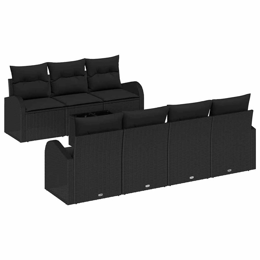 Tuin Sofa Set met kussen 8 pcs Zwart Poly rattan, staal en glas