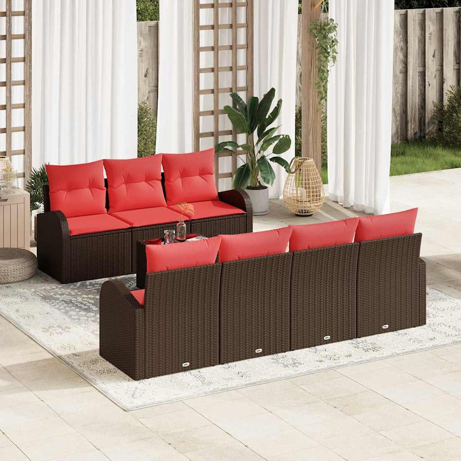 Tuin Sofa Set met opslag 8 pcs Beige en Rood poly rattan
