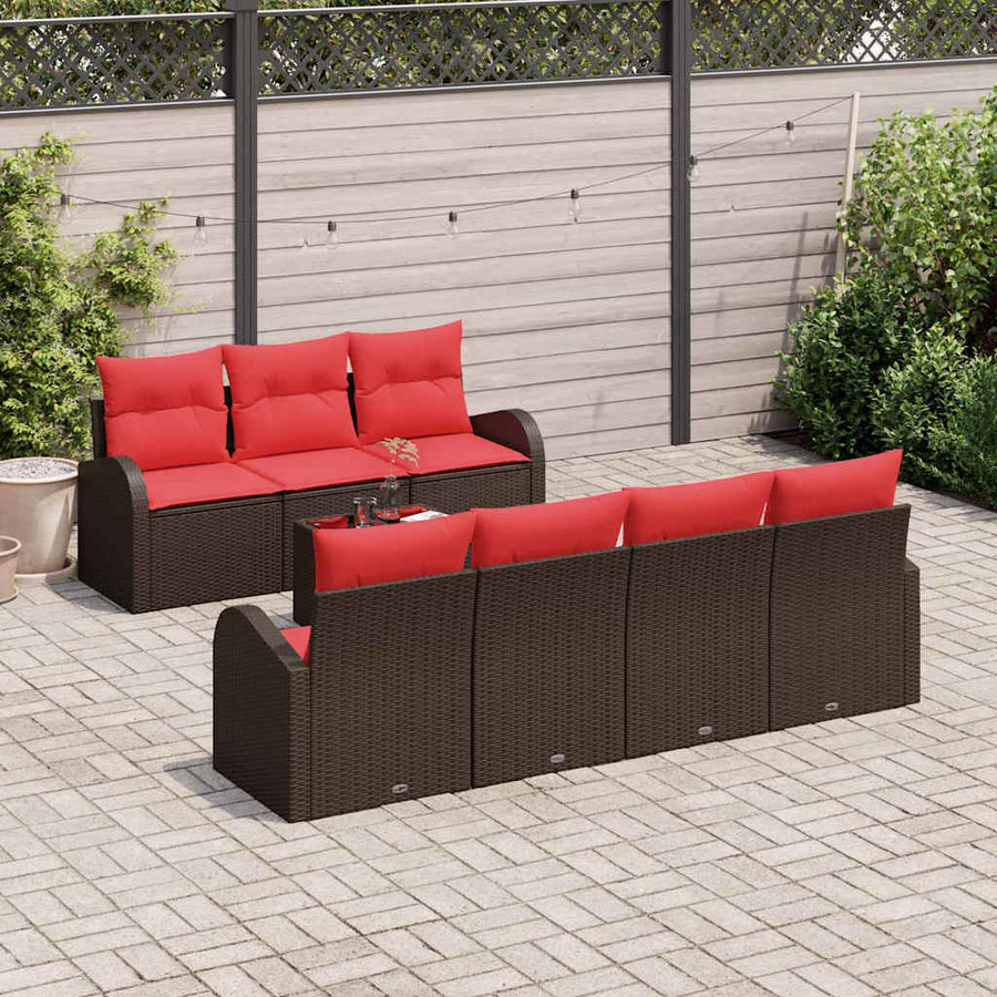 Tuin Sofa Set met opslag 8 pcs Beige en Rood poly rattan