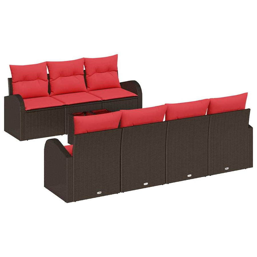 Tuin Sofa Set met opslag 8 pcs Beige en Rood poly rattan