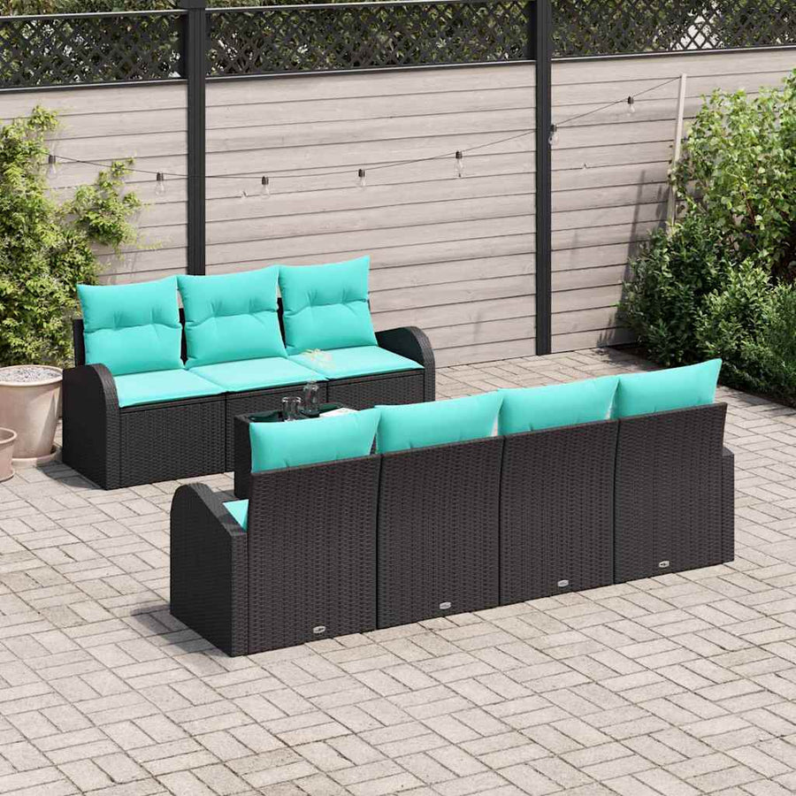Tuin Sofa Set met opslag 8 pcs Zwart en Turquoise poly rattan