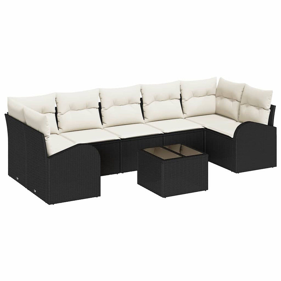 Tuin Sofa Set 8 pcs Zwart en Crème Poly rattan, staal en glas