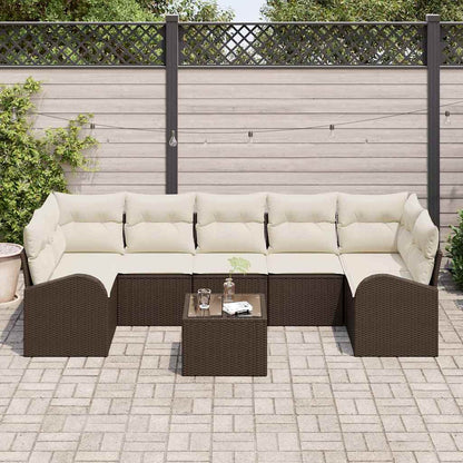 Tuin Sofa Set 8 pcs Bruin en Crème Poly rattan, staal en glas