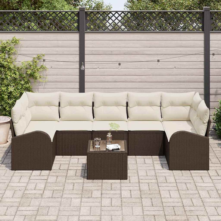 Tuin Sofa Set 8 pcs Bruin en Crème Poly rattan, staal en glas