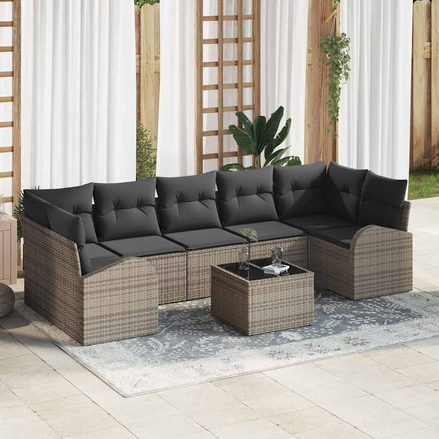 Tuin Sofa Set met opslag met kussen 8 pcs Grijs poly rattan