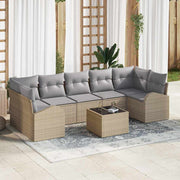 Loungeset poly rattan 8-delig beige grijs