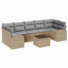 Tuin Sofa Set 8 pcs Beige en Grijs Poly rattan, staal en glas