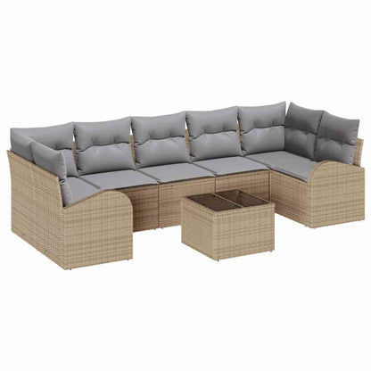 Tuin Sofa Set 8 pcs Beige en Grijs Poly rattan, staal en glas