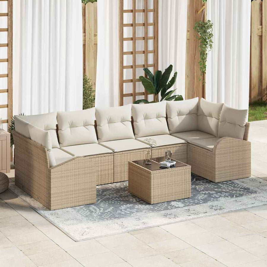 Tuin Sofa Set 8 pcs Beige en Crème Poly rattan, staal en glas