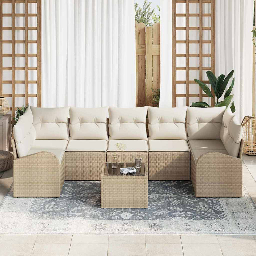Tuin Sofa Set 8 pcs Beige en Crème Poly rattan, staal en glas