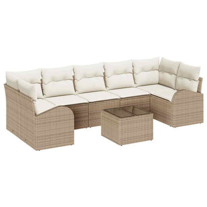 Tuin Sofa Set 8 pcs Beige en Crème Poly rattan, staal en glas