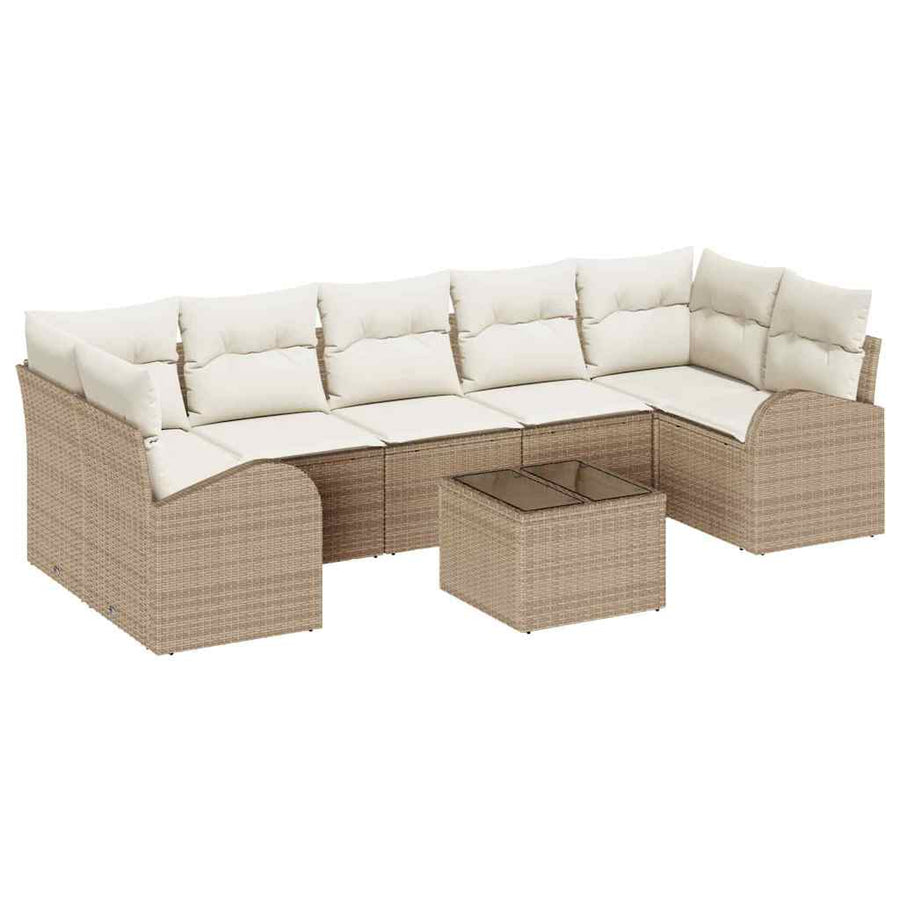 Tuin Sofa Set 8 pcs Beige en Crème Poly rattan, staal en glas