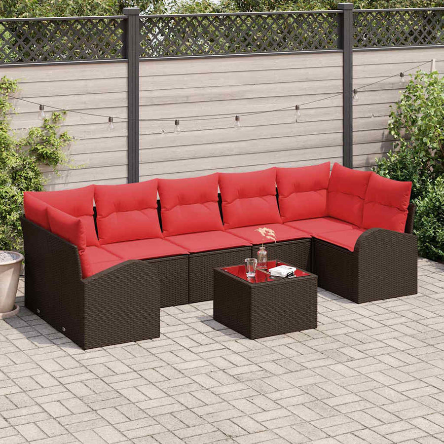 Tuin Sofa Set met opslag 8 pcs Beige en Rood poly rattan
