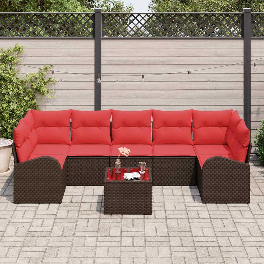 Tuin Sofa Set met opslag 8 pcs Beige en Rood poly rattan
