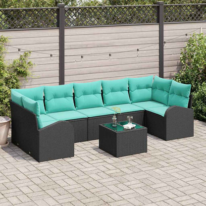 Tuin Sofa Set met opslag 8 pcs Zwart en Turquoise poly rattan