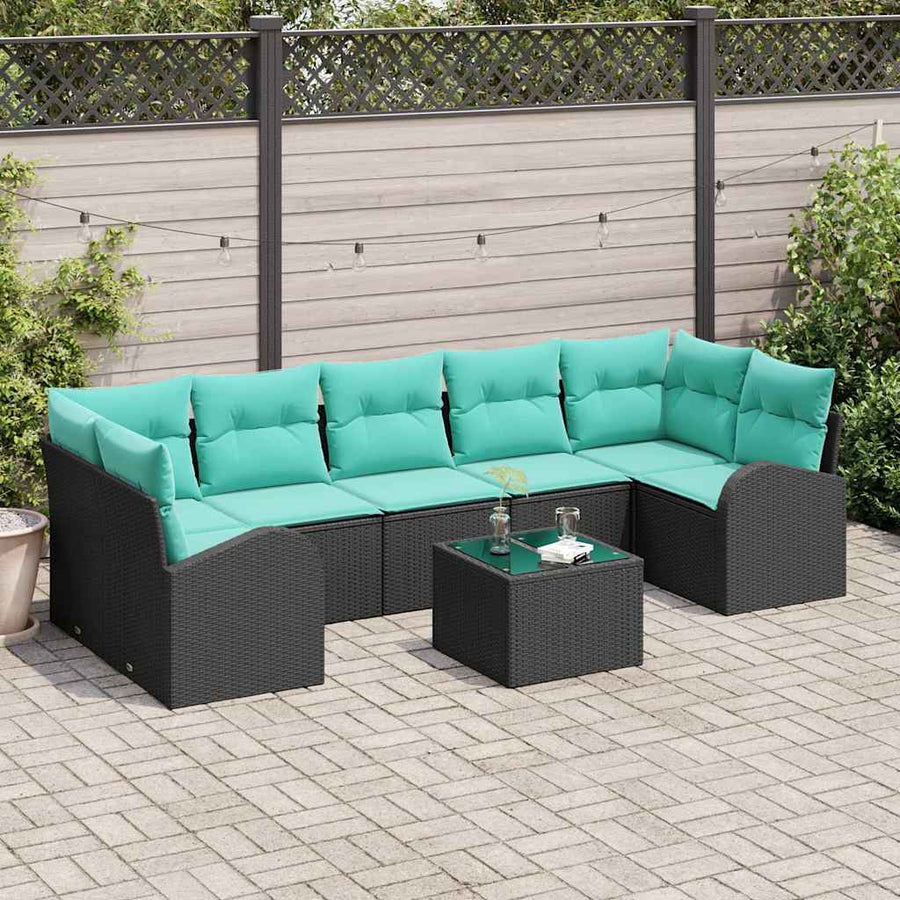 Tuin Sofa Set met opslag 8 pcs Zwart en Turquoise poly rattan
