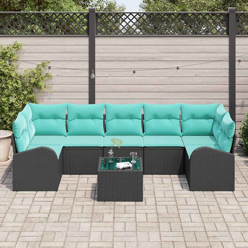 Tuin Sofa Set met opslag 8 pcs Zwart en Turquoise poly rattan