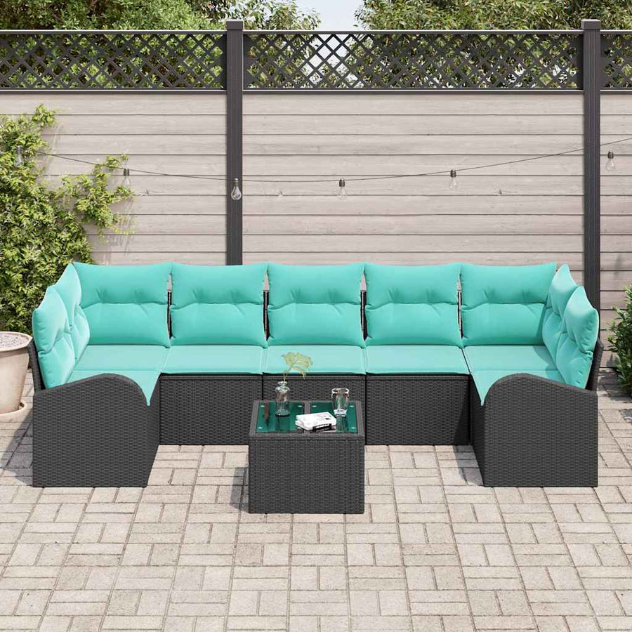 Tuin Sofa Set met opslag 8 pcs Zwart en Turquoise poly rattan