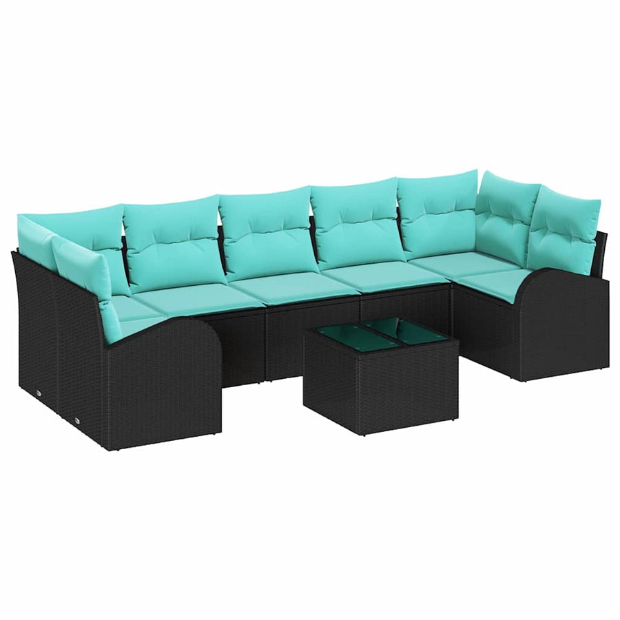 Tuin Sofa Set met opslag 8 pcs Zwart en Turquoise poly rattan