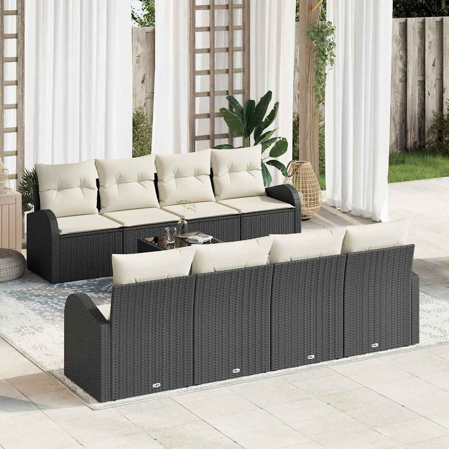 Tuin Sofa Set met opslag 9 pcs Zwart en Crème poly rattan