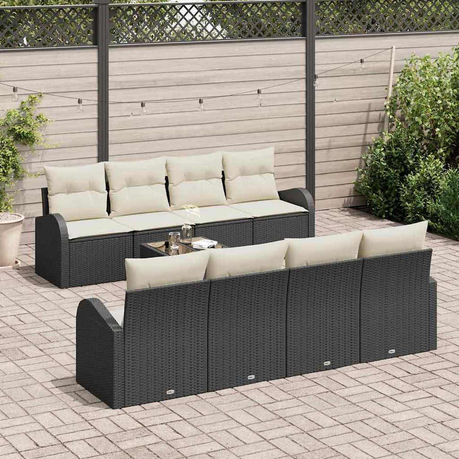 Tuin Sofa Set met opslag 9 pcs Zwart en Crème poly rattan