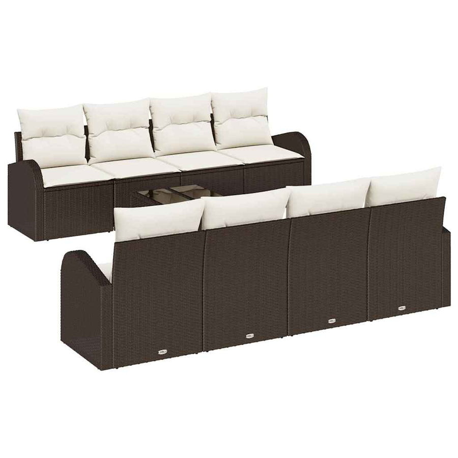 Tuin Sofa Set 9 pcs Bruin en Crème Poly rattan, staal en glas
