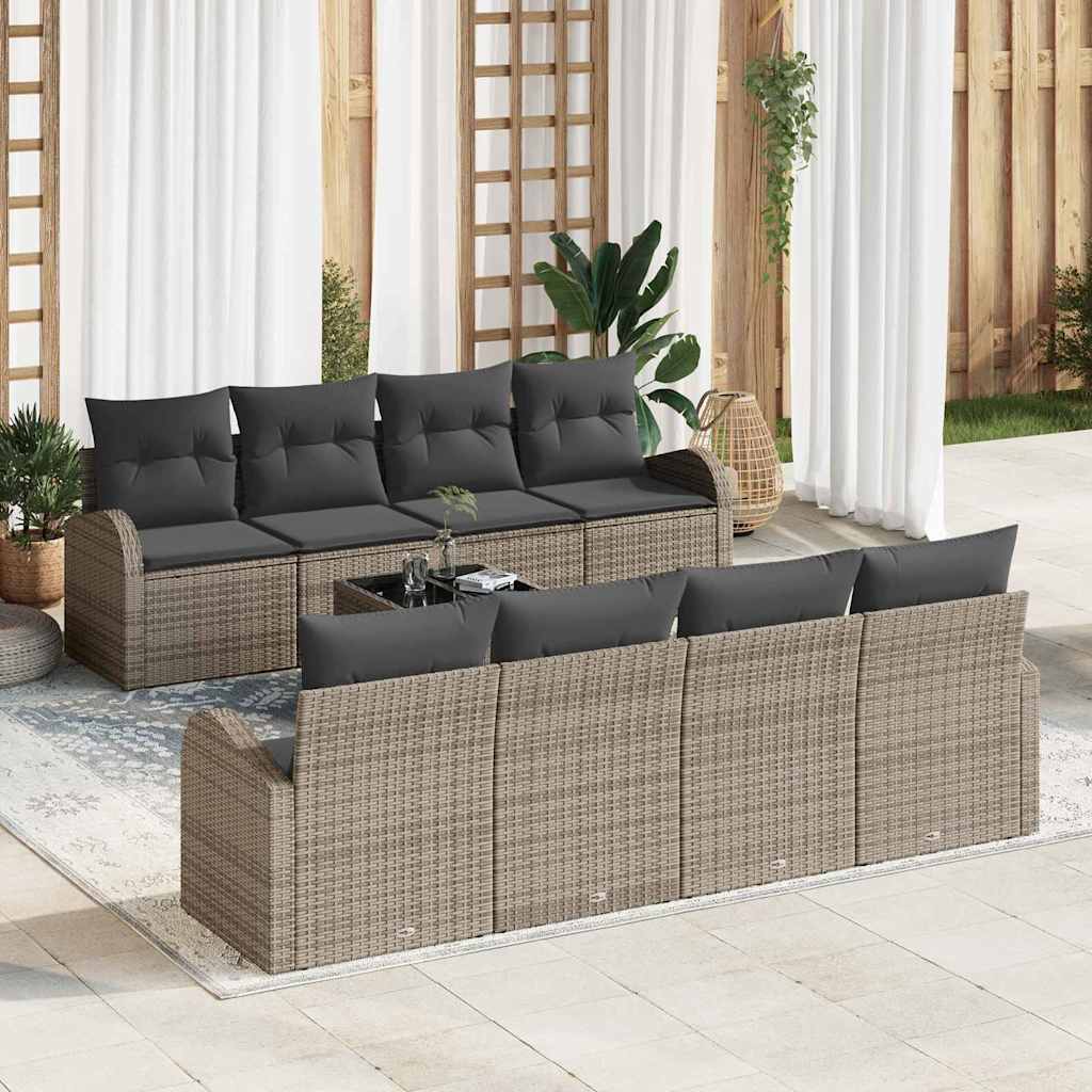 Tuin Sofa Set met opslag met kussen 9 pcs Grijs poly rattan