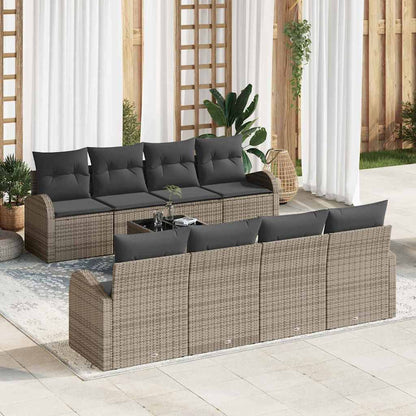Tuin Sofa Set met opslag met kussen 9 pcs Grijs poly rattan