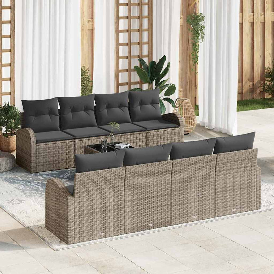 Tuin Sofa Set met opslag met kussen 9 pcs Grijs poly rattan