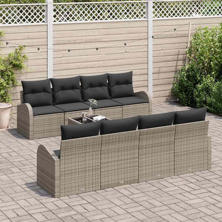 Tuin Sofa Set met opslag met kussen 9 pcs Grijs poly rattan
