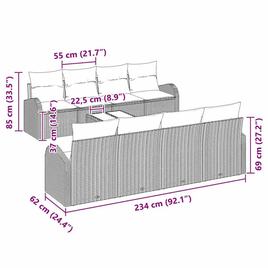 Tuin Sofa Set met opslag met kussen 9 pcs Grijs poly rattan