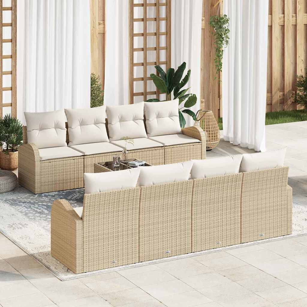 Tuin Sofa Set 9 pcs Beige en Crème Poly rattan, staal en glas