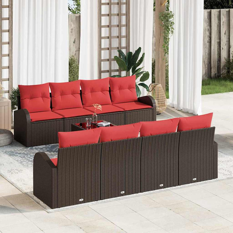 Bankstel met kussen met opslag 9 pcs Beige en Rood poly rattan