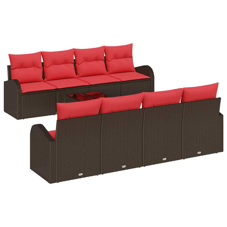 Bankstel met kussen met opslag 9 pcs Beige en Rood poly rattan